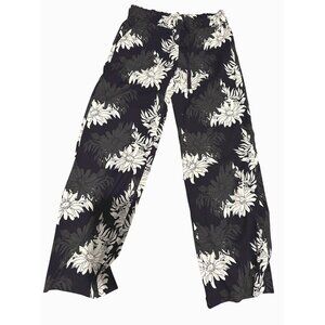 Loft Wide-Leg‎ Pants – Size XS – Dark Navy with Black & White Floral Print